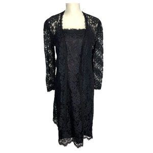Vintage Y2K Scott McClintock Black Lace Sleeveless Long Cardigan Dress Set Size